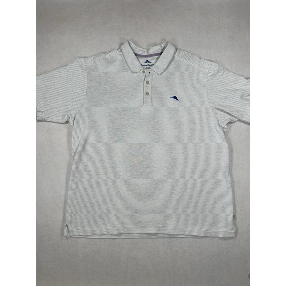 Tommy Hilfiger Other - Tommy Bahama Men's Gray Striped Polo Marlin Logo Short Sleeve Shirt - Size XL